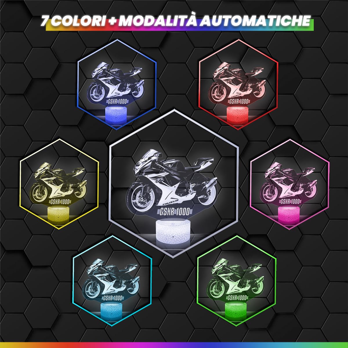 Lampephoto.fr - Lampada 3D Moto Gsxr S Decorazione Motard, Idea Regalo Uomo oggetto Moto Gsxr S Luce Notturna per Adulti Decorazione Camera, Idea Regalo Originale per Uomo A Natale, Illusione 3D Led