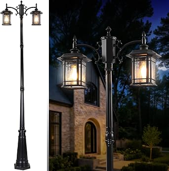 2-Head Outdoor Lamp Post Lights 94 Waterproof Outside Black Pole Lights with Clear Glass Shade Die-cast Aluminum Retro Street Light Pole for Yard Garden Patio Driveway 2 LED Bulbs Included
