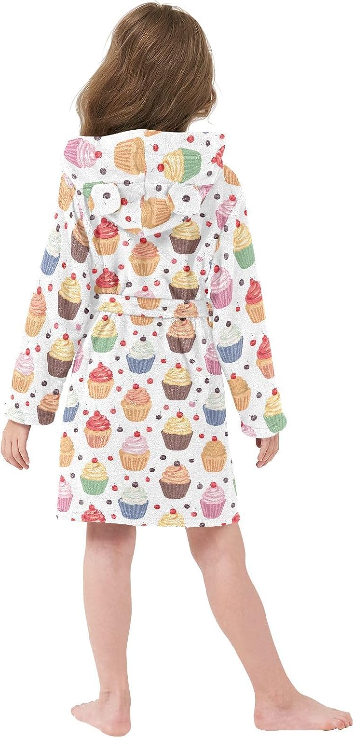 senya Cupcakes with Fruit Toddler Hooded Bathrobe Kids Soft Plush Bath Towel Robes for Boys Girls 2-12 Years