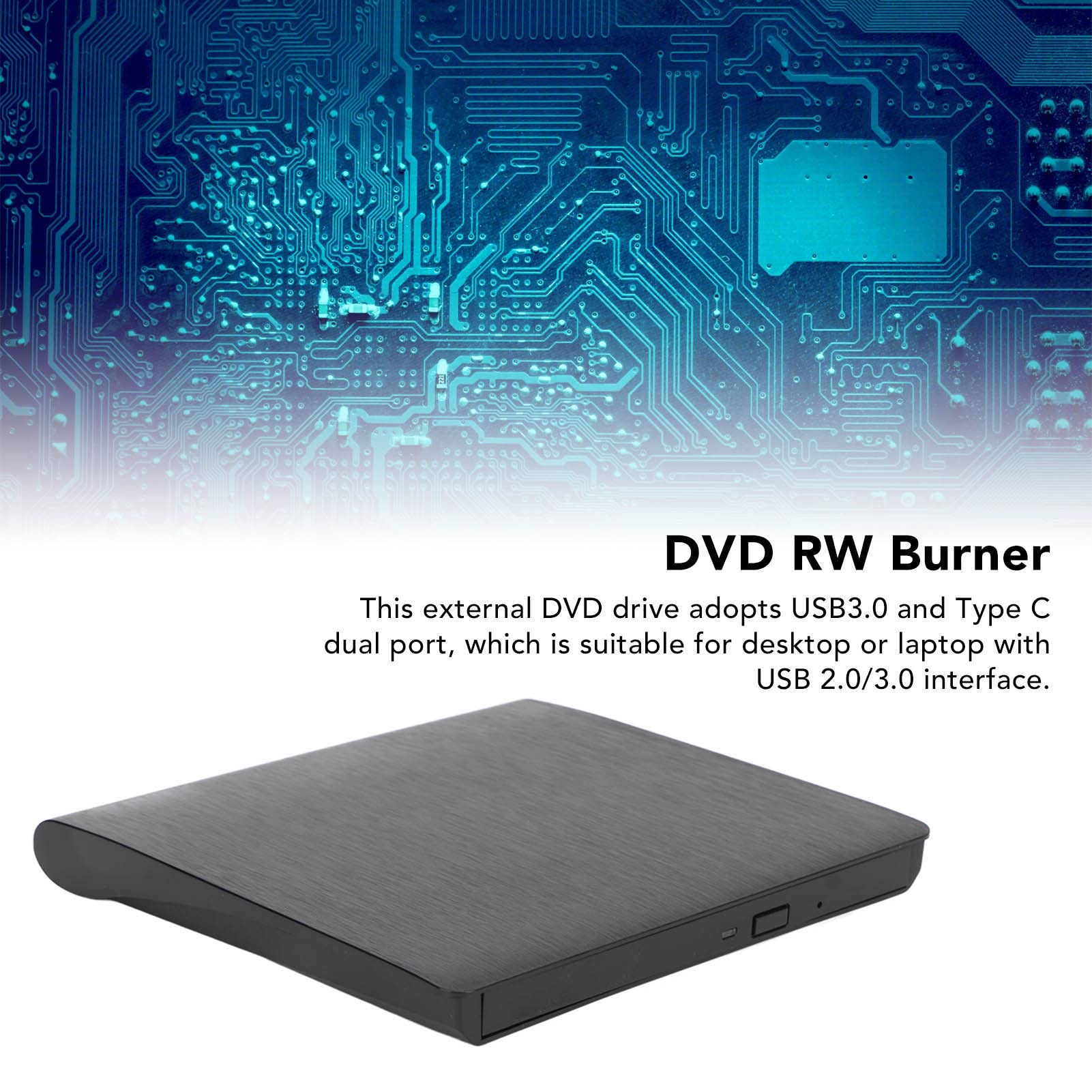 Obudowa Zewnętrznego Napędu DVD, Dwuportowy Zewnętrzny Napęd DVD USB 3.0 Typu C do Komputera Stacjonarnego lub Laptopa z Interfejsem USB 2.0/3.0, do Standardowego Napędu