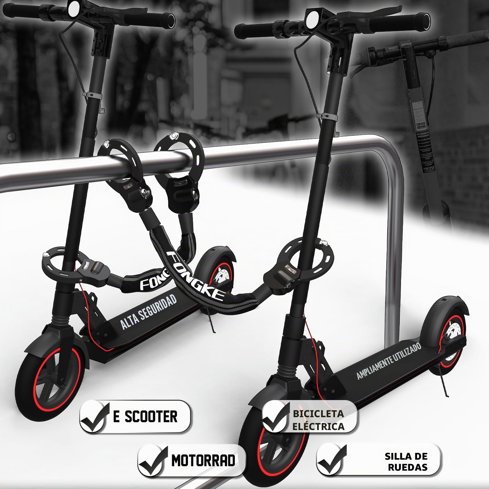 Candado Patinete Electrico, Candado Bicicleta Antirrobo con Bolsa, Cadena Moto de 8MM de Espesor, Alta Seguridad Candado de Cadena, Accesorios para Patinete Electrico y Bicicletas Eléctricas