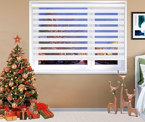 Miniatura 7 de MiLin Persianas sin cordones estilo cebra para ventana, persianas enrollables de doble capa, cortes personalizados a la medida, traslúcidas o con