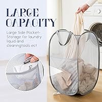 Vista 5 de Cestos de lavandería desplegables, cesta desplegable de malla, cesta plegable y ligera para lavar ropa duradera para dormitorio, hogar, viajes, Negro