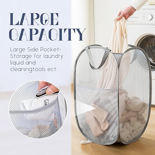 Miniatura 5 de Cestos de lavandería desplegables, cesta desplegable de malla, cesta plegable y ligera para lavar ropa duradera para dormitorio, hogar, viajes,