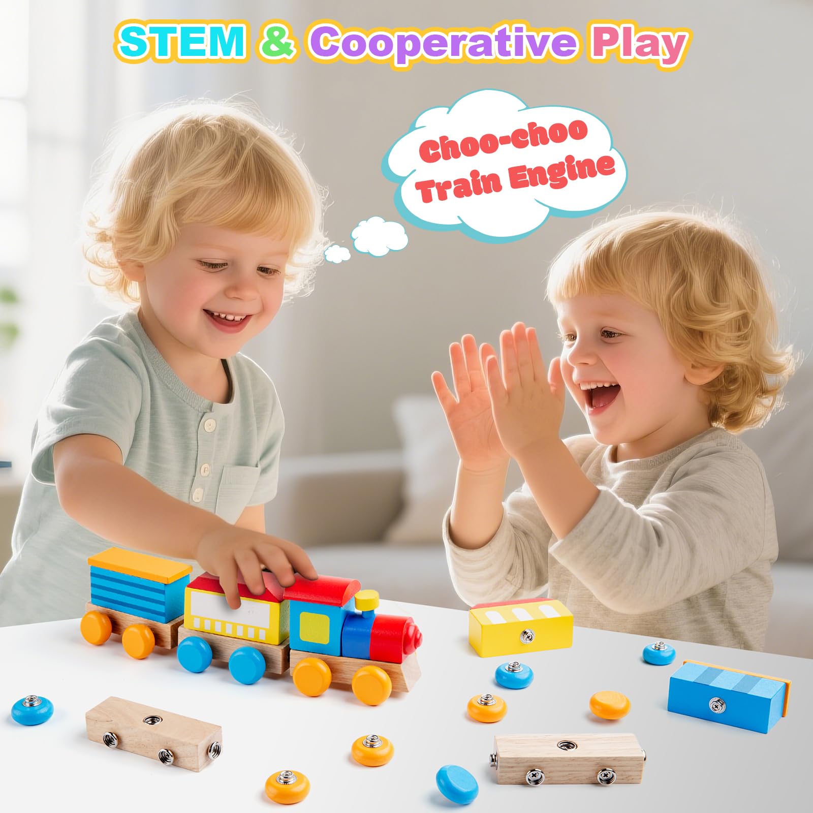 SEMKOTREE Blocchi Giochi Montessori 3 Anni, Costruzioni per Bambini Giochi Educativi con Bottoni, Sensoriali Attrezzi Giocattolo Bambini, Legno Regalo Bambino 3 4 5 6 Anni