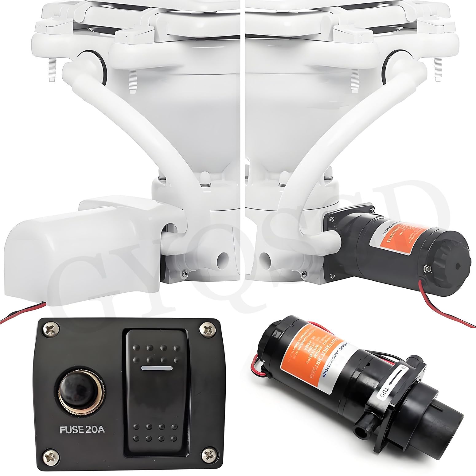 Inodoro eléctrico marino macerador de 12 V, silencioso, horizontal, para barco, para yates, caravanas, cámpers, solución compacta de cabezal de barco, asiento de cierre suave