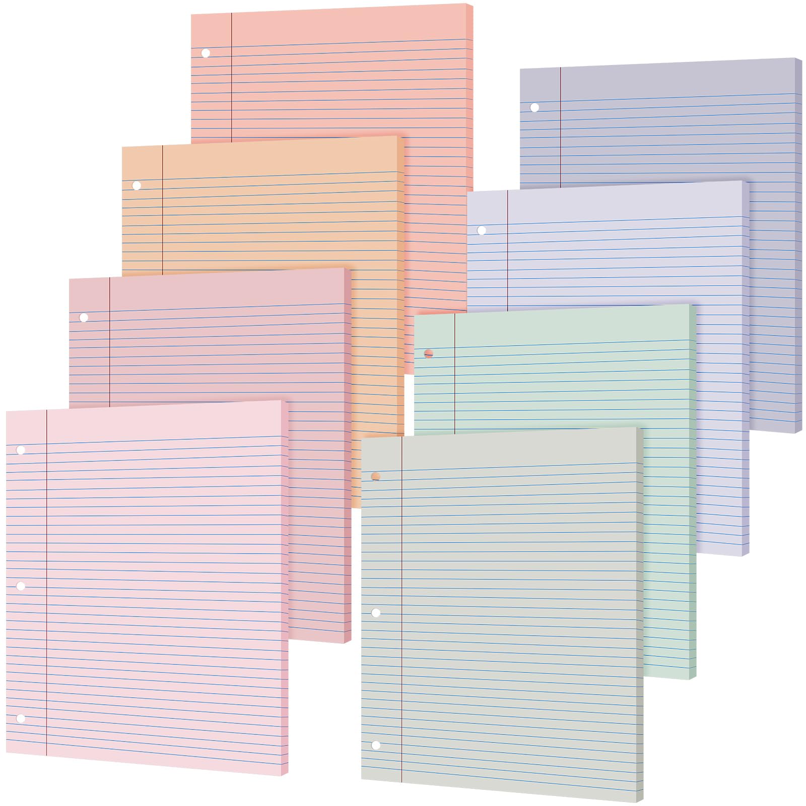 PerKoop 400 Sheets Colored Loose Leaf Paper 8.5" x 11" college ruled Lined 3 Hole Punched notebook Filler Paper for 3 Ring Binders Office School