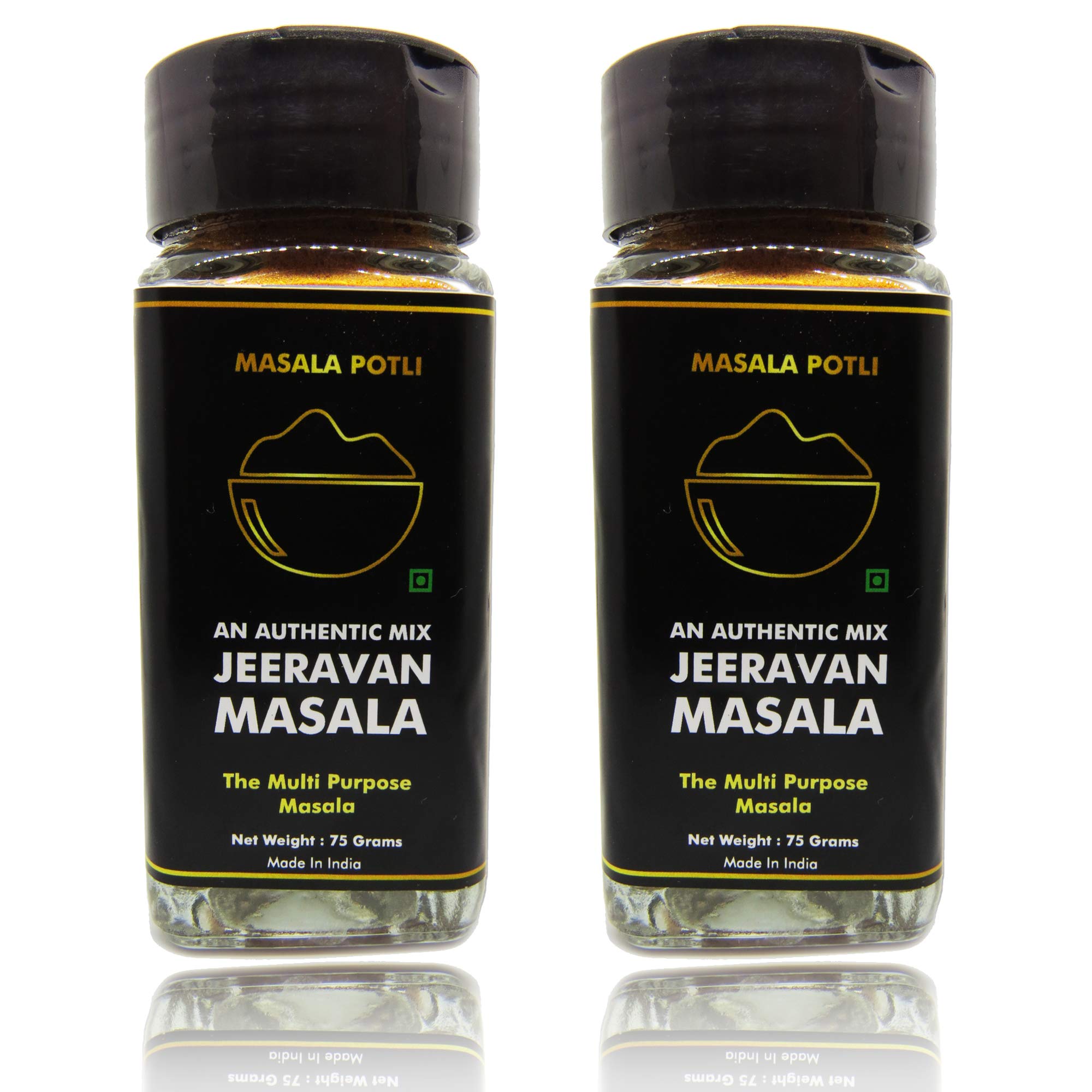 MASALA POTLI� Indore Jeeravan Masala Powder for Poha, Pakoda, Khakhra | Pack of 2 | (Glass Sprinkler Jar, 75 Grams Each)