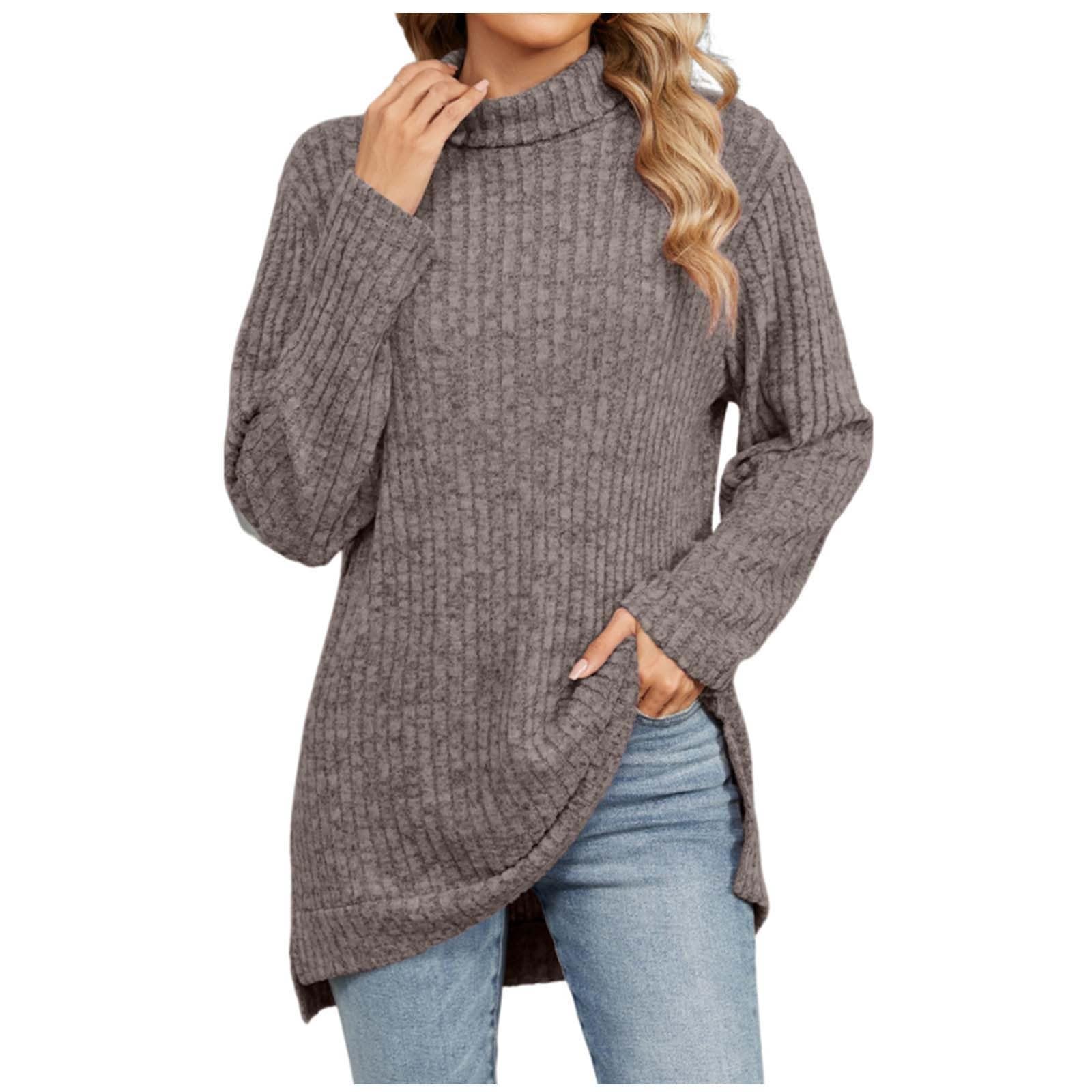 Pullover Sweater for Women UK,Longline Sweaters Womens Plain Ladies Casual Turtle Neck Jumper Long Sleeve Tops Blouse Soft Ribbed Knitted Jumpers Loose Fit Tunic Sweatshirt Knitwear Gray