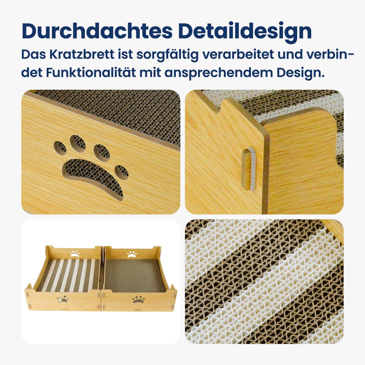 Kratzpappe für Katzen Groß XXL Haus, Kratzlounge Katze Pappe，Katzen Kratzbrett Kratzmatte Katze aus Hochwertiger Wellpapier & Holz 48,5x40x15,5cm Geschenk für Katzenliebhaber