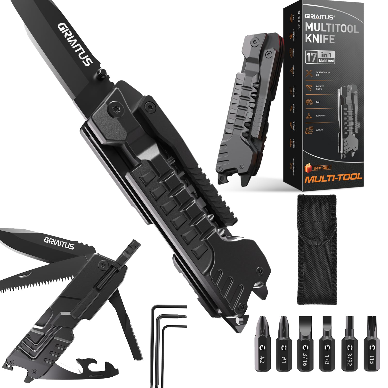 Camping Accessories 17In1 Multi Tool Gifts for Men Birthday Gifts, Cool Pocket Gadgets