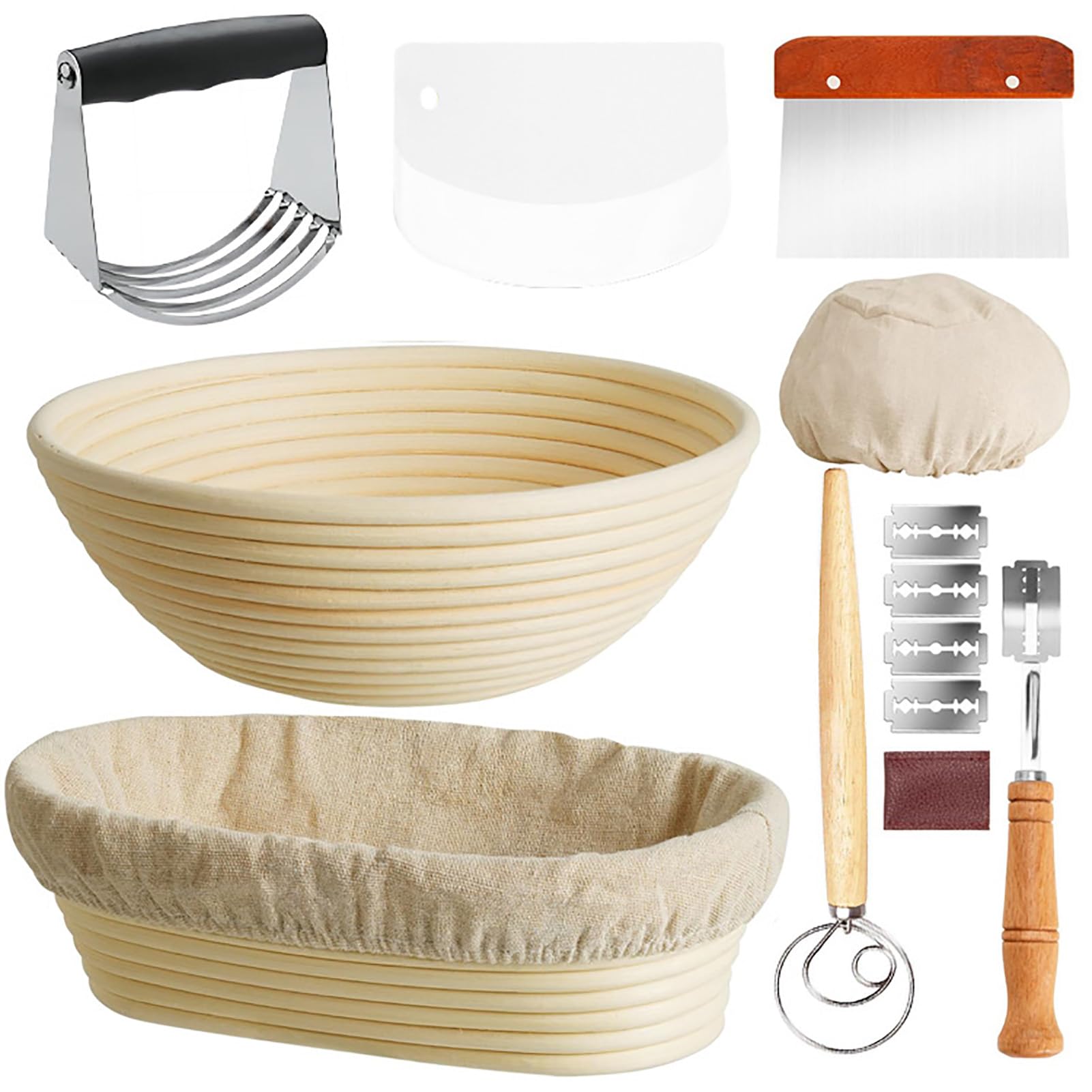 Generic Cestino da forno per pane con riscaldatore, cestino per fermentazione del pane, set per la preparazione del pane, cestino europeo per pane vite, raschietto, mixer, set di utensili da forno