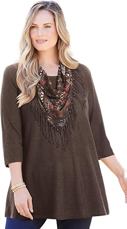 Catherines Womens Plus Size Impossibly Soft Tunic & Scarf Duet