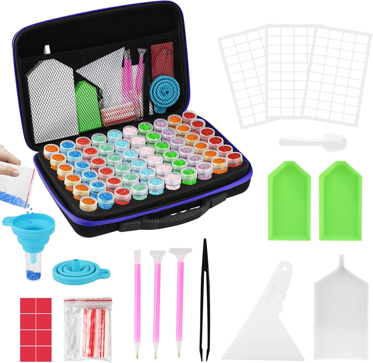 YUTUY 5D Diamond Painting Zubehör Boxen,70 Fächer Diamond Painting Aufbewahrungsbox,Diamant Painting Zubehör Box Organizer Aufbewahrungskoffer mit Stift,Pinzette,Trichter Usw,für DIY Handwerk
