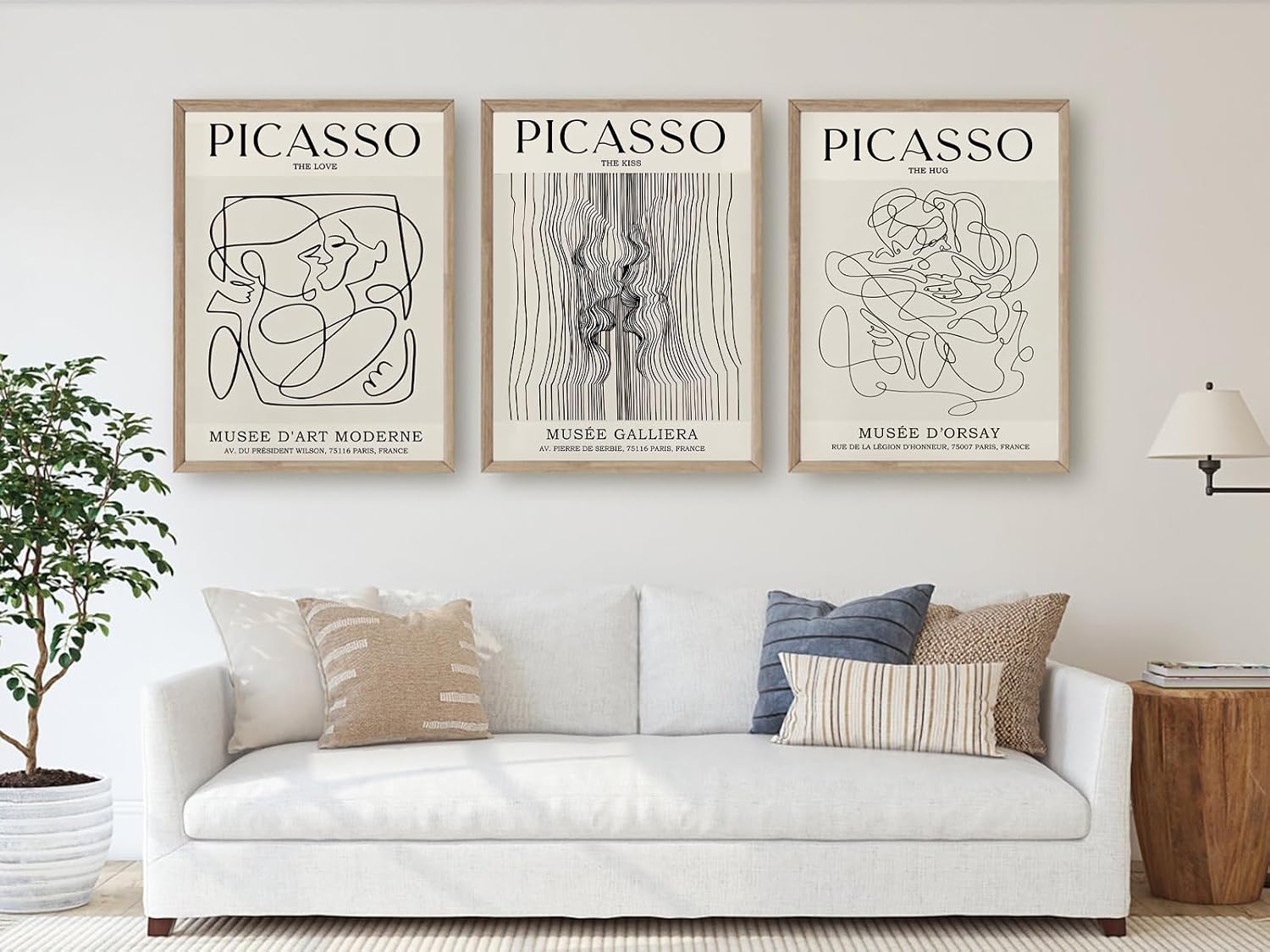 Picasso Abstract Female Line Wall Art Prints for Bedroom Picasso The Kiss, The Love, The Hug Poster Wall Decor Set Black White Minimalist Canvas Paintings Gallery Exhibition Prints 16x24 inch Unframed