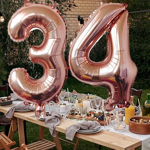 Miniatura 4 de Globos de oro rosa con número 37 de 32 pulgadas, globos de papel de aluminio, globos de 37 cumpleaños, dígitos 37 globos grandes de helio, para