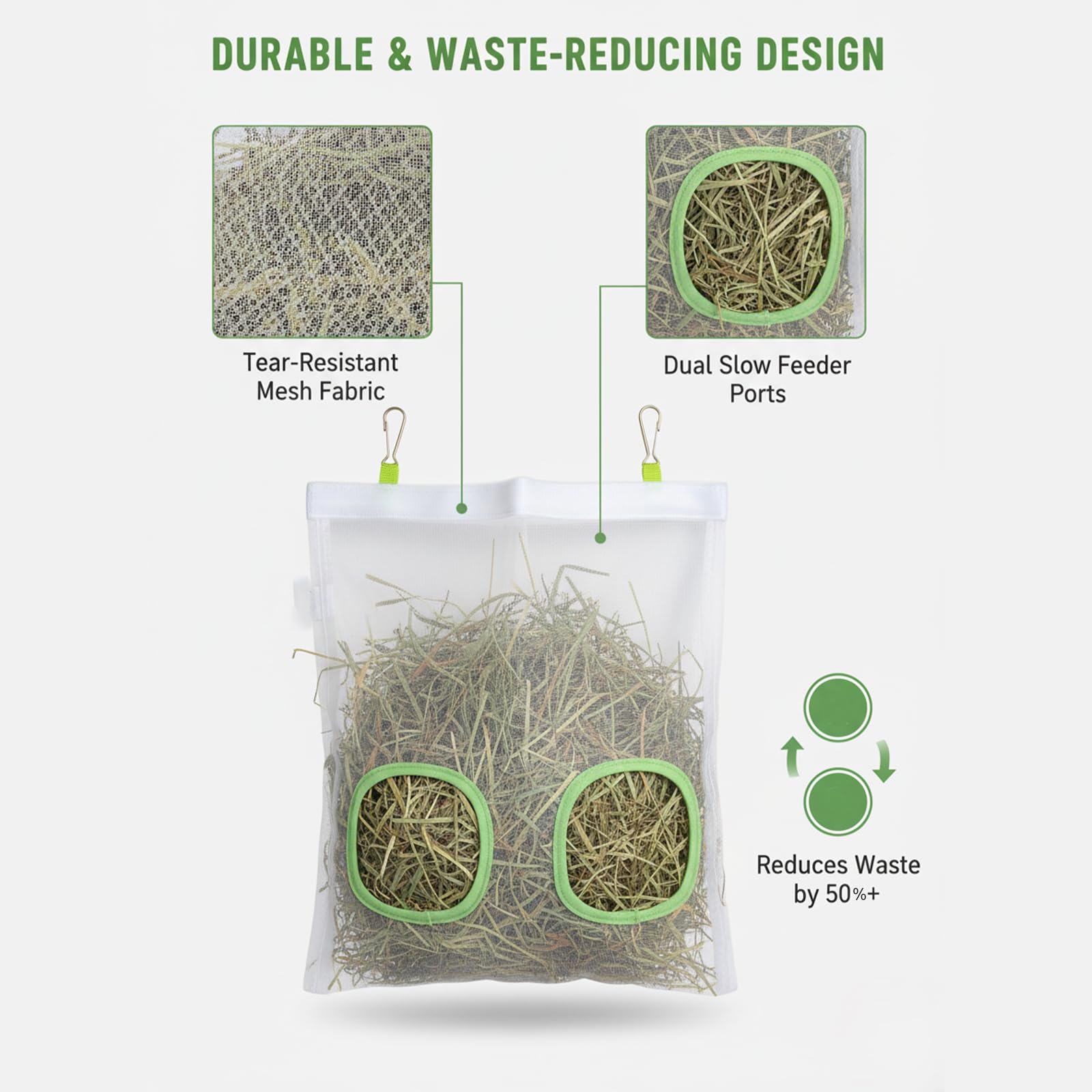 AlustraVive Rabbit Hay Feeder Bag, Chew-Resistant Dual-Hole Slow Dispenser for Bunny & Guinea Pigs 9.8x11inches, 2025 New Model - image 3