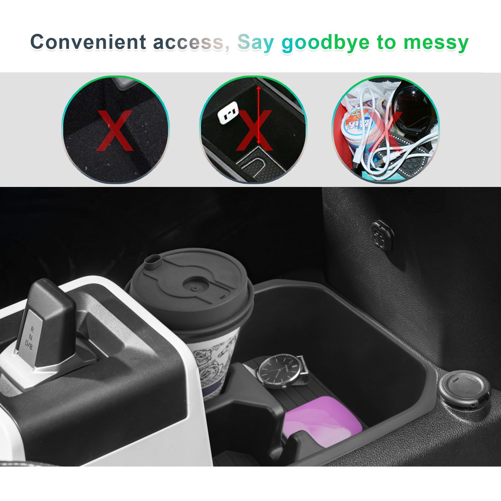 [Facelift 2025] GAFAT Neu Dacia Spring Electric EV 2025 2026 Mittelkonsole Aufbewahrungsbox, Organizer Tray Unten die Mittelkonsole mit 2 Getränkehalter, Dacia Spring 2025 Zubehör