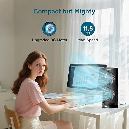 Miniatura 2 de DR.PREPARE Ventilador oscilante de escritorio, ventilador de torre con motor de CC para dormitorio en casa, control remoto, 3 velocidades,