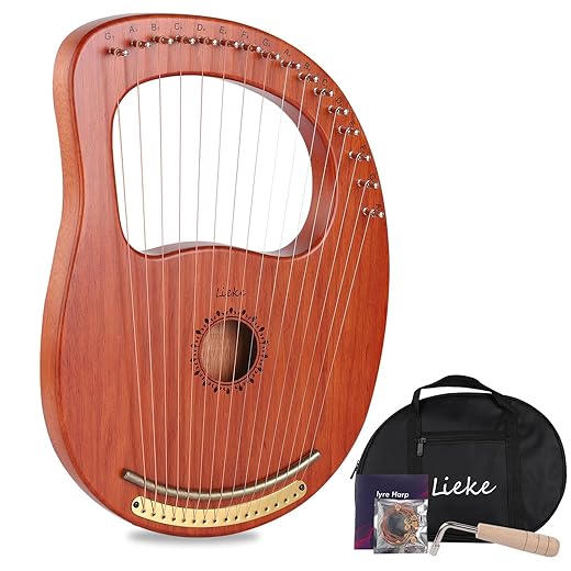LIEKE 7 String Lyre Harp Instrument with Tuning Wrench,Metal Strings,Bag, Mahogany Body and Bone Saddle,Lyre Harp Kit Gift for Kids Adults Beginner
