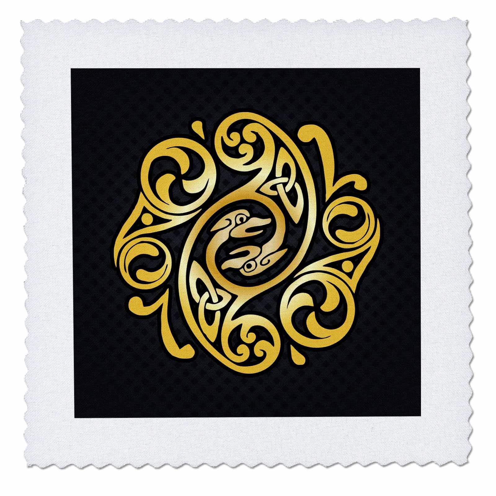 10x10 inch Quilt Square - Image of Double Headed Intertwined Creature on Black Gray Background Designs