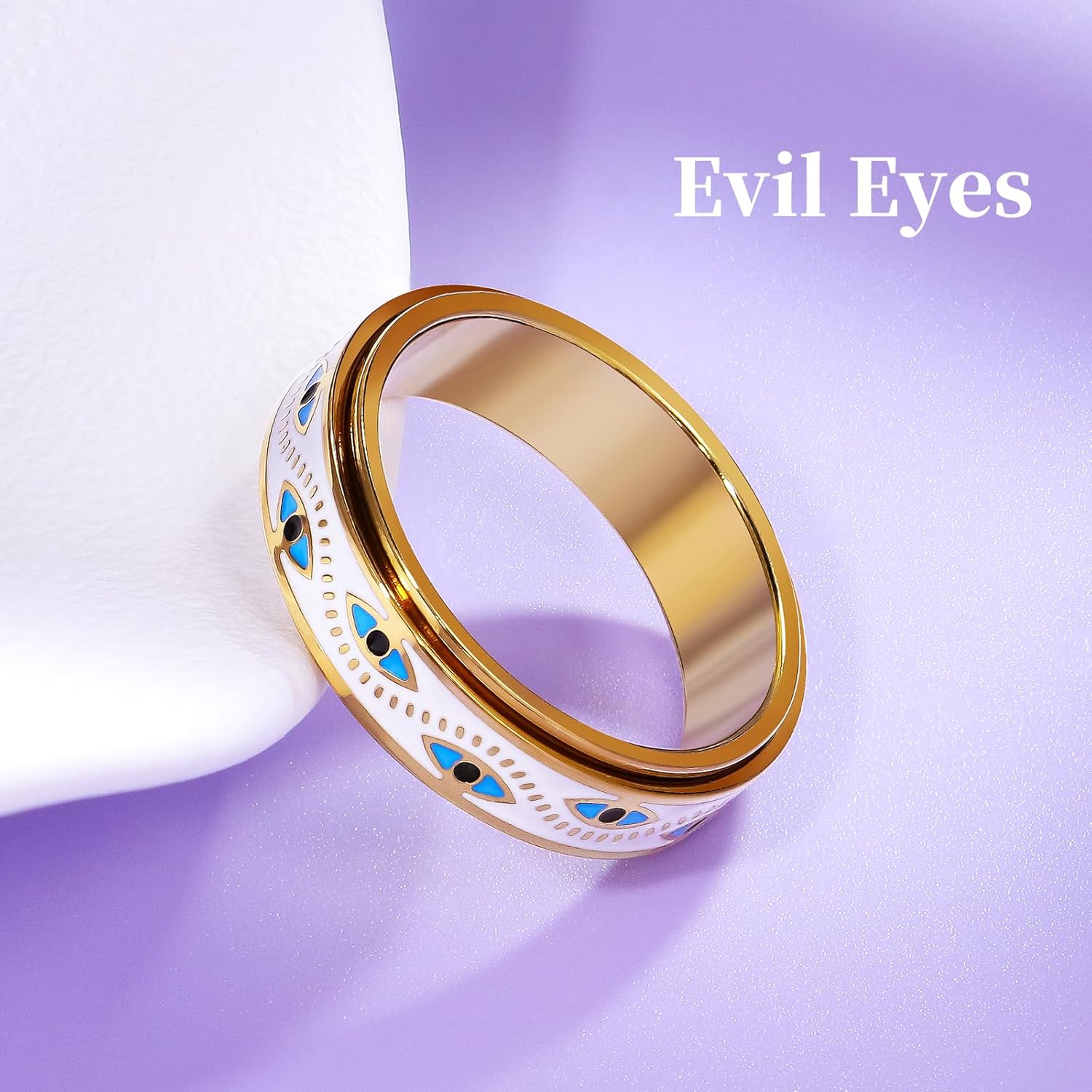 Evil Eye Fidget Ring for Women - Anxiety Relief Spinner Jewelry,18K Gold Plated Stainless Steel Turkish Ojo Turco Protection Rings Gift for Adults - Image 6