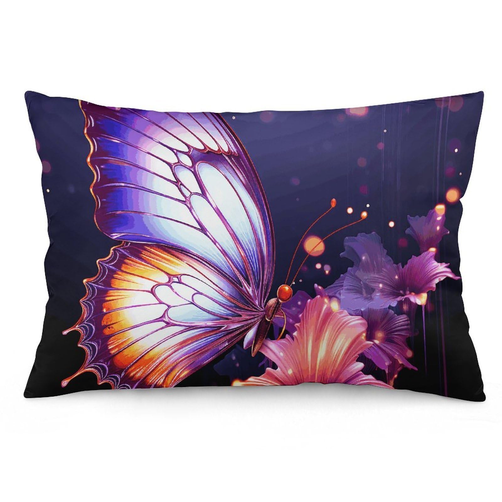 2 Pack Pillow Cases for Hair and Skin, Soft Breathable Pillow Case Covers with Hidden Zipper, Purple Butterfly Pillowcase 12 "x20 Pillow Covers for Sleeping Gift