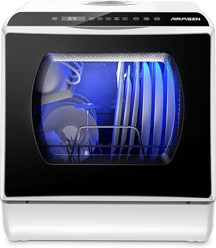 AIRMSEN Portable Countertop Dishwashers, 5 Washing Programs Mini Dishwashers with