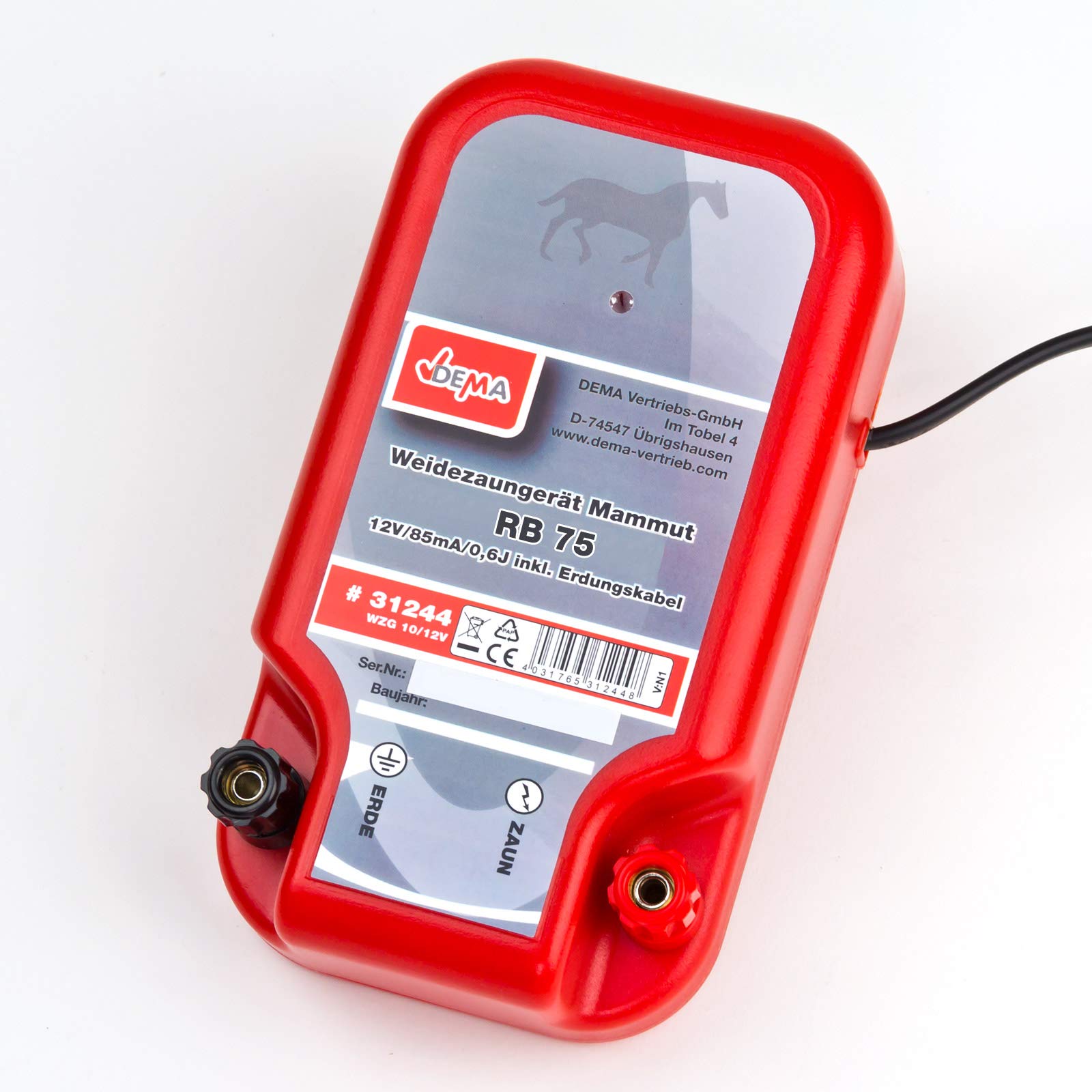 DEMA Urządzenie do ogrodzenia pastwiskowego Mammut 12 V – wydajne urządzenie pastwiskowe do hodowli zwierząt, niezawodne ogrodzenie elektryczne dla koni, bydła i innych zwierząt gospodarskich