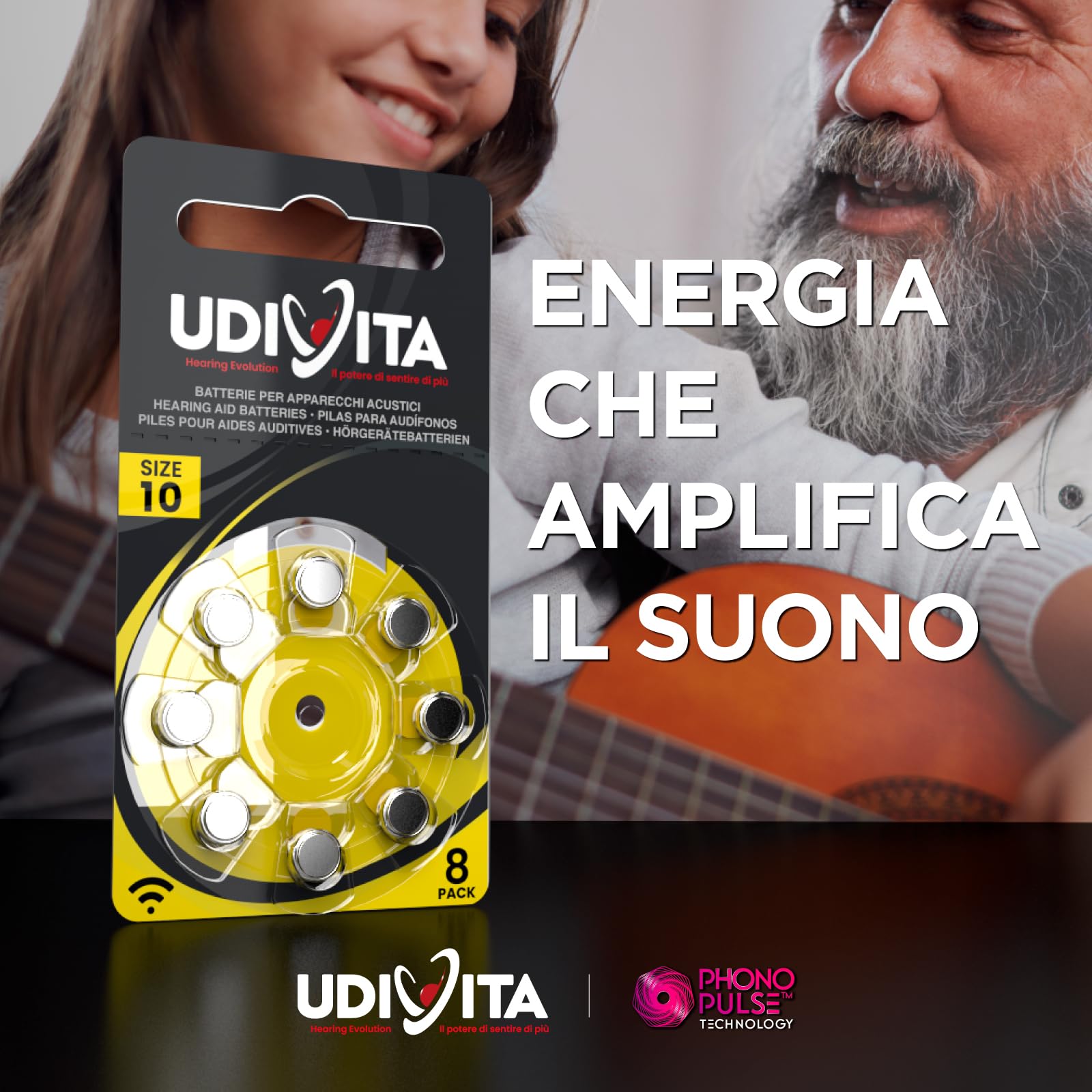 240 Batterie Per Apparecchi Acustici Auricolari Udivita PR70 Misura 10 (Gialle) Tecnologia Phono Pulse - 30 Blister da 8 Pile
