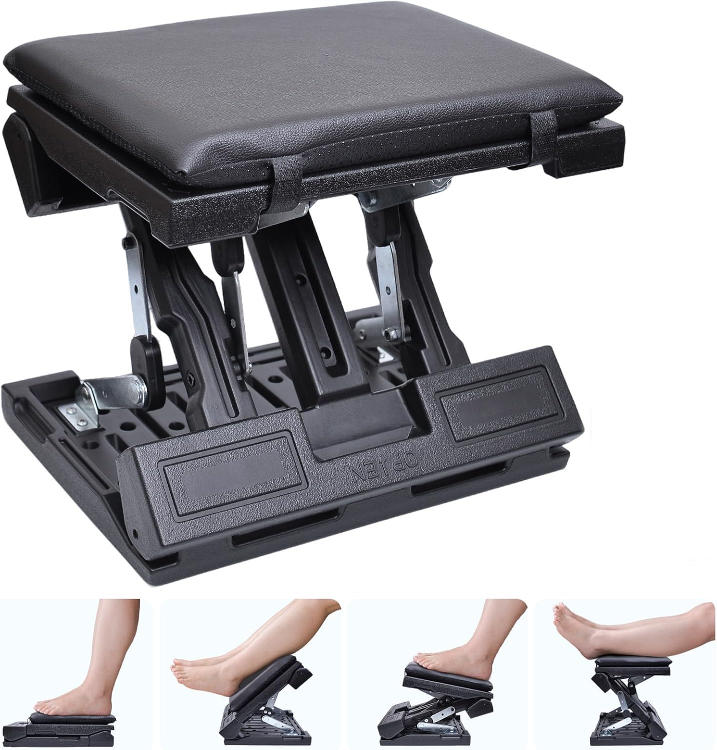 Fußstütze Schreibtisch Stufenlos Verstellbar, Fußablage Fußhocker mit Massage Ergonomisch Höhe Winkel Einstellbar für Büro Zuhause (Schwarz)