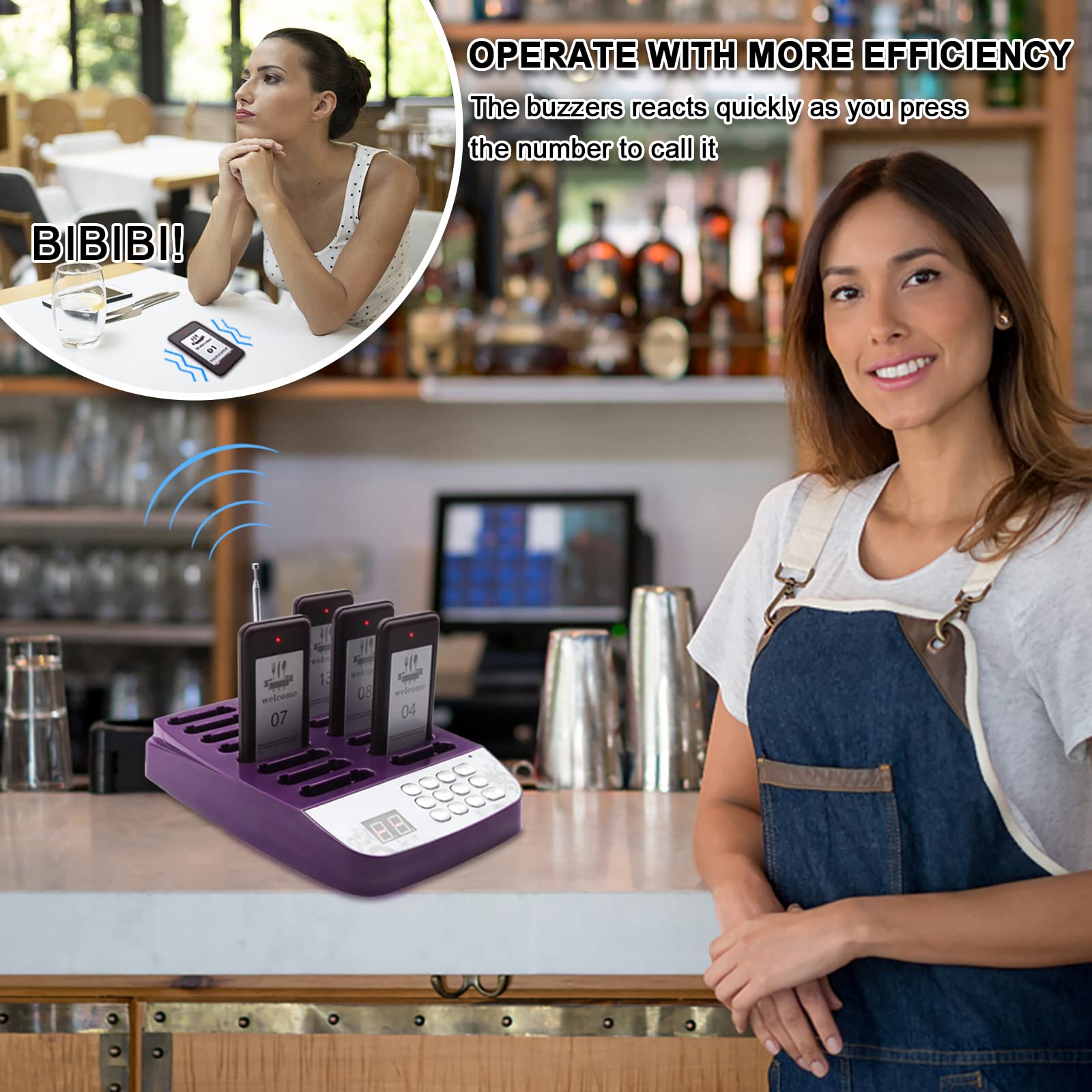 Daytech Sistema di cercapersone per ristorante, allarme di distanza sociale, sistema di chiamata wireless, 10 cercapersone + 1 tastiera per camion di cibo, chiesa, clinica, asilo nido, segnale