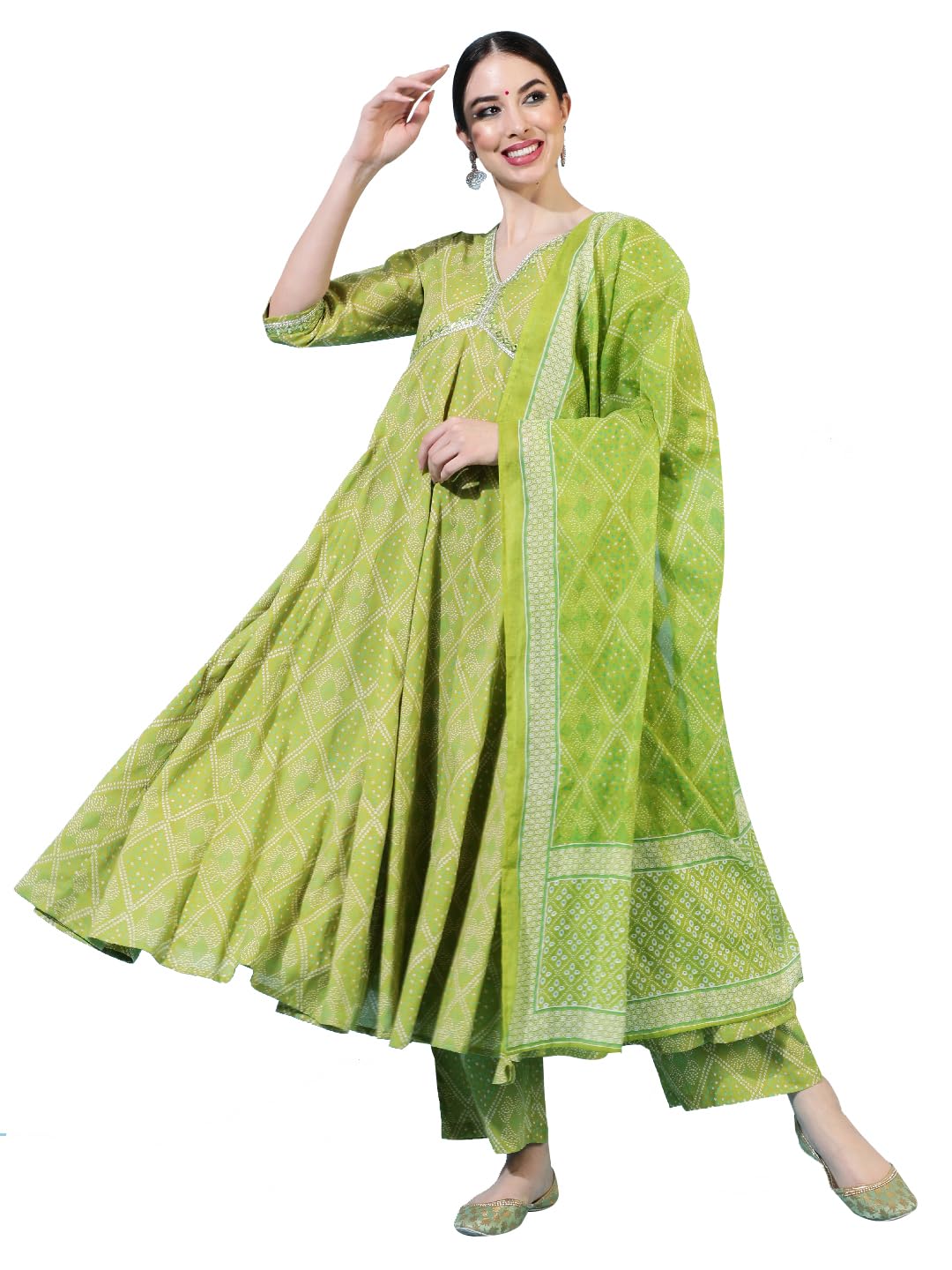 gulmohar jaipur Women's Cotton Calf Length Printed Flared Kurta Bottom Dupatta Set-picture-47