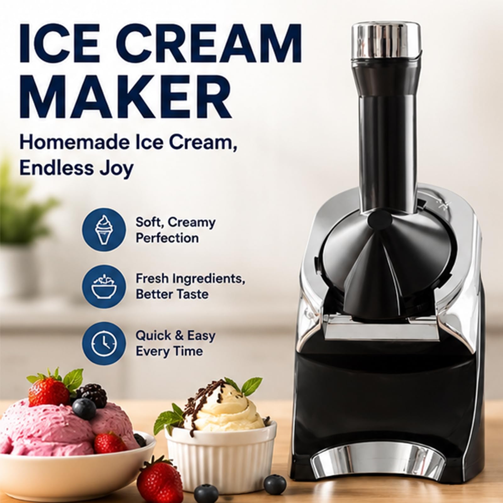 Eismaschine für gesundes Fruchteis & Sorbet, cremiger Soft Serve ohne Zucker, einfach mit vorgefrohenen Früchten, spülmaschinenfeste Teile, ideal für Keto & vegane Desserts im Hausgebrauch