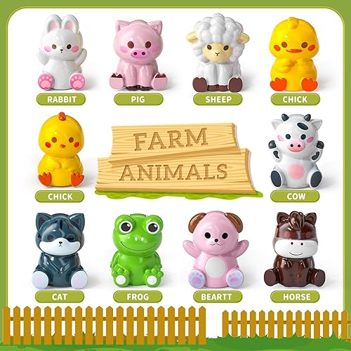 Miniatura 6 de TEMI Juguete de aprendizaje para niños pequeños de 1, 2 y 3 años, 20 juguetes de animales de granja, juguetes Montessori para contar, combinar,