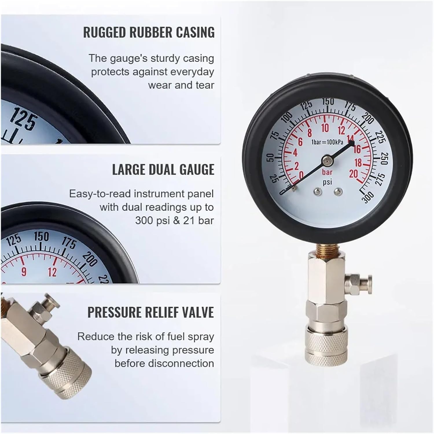 Professional Pressure Gauge Gasoline Engine Compression Meter Automotive Cylinder Tester Kit with M10 M12 M14 M18 Adapter