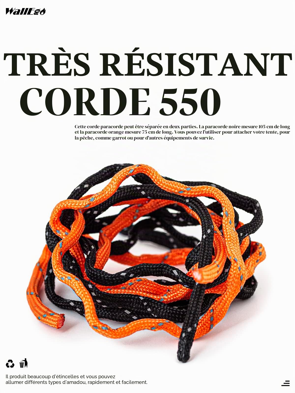 Allume Feu Survie, Pierre a Feu Grattoir Multi-Outils Cordon Paracorde et Sifflet d'urgence, pour Les Voyages, Le Camping, la Randonnée