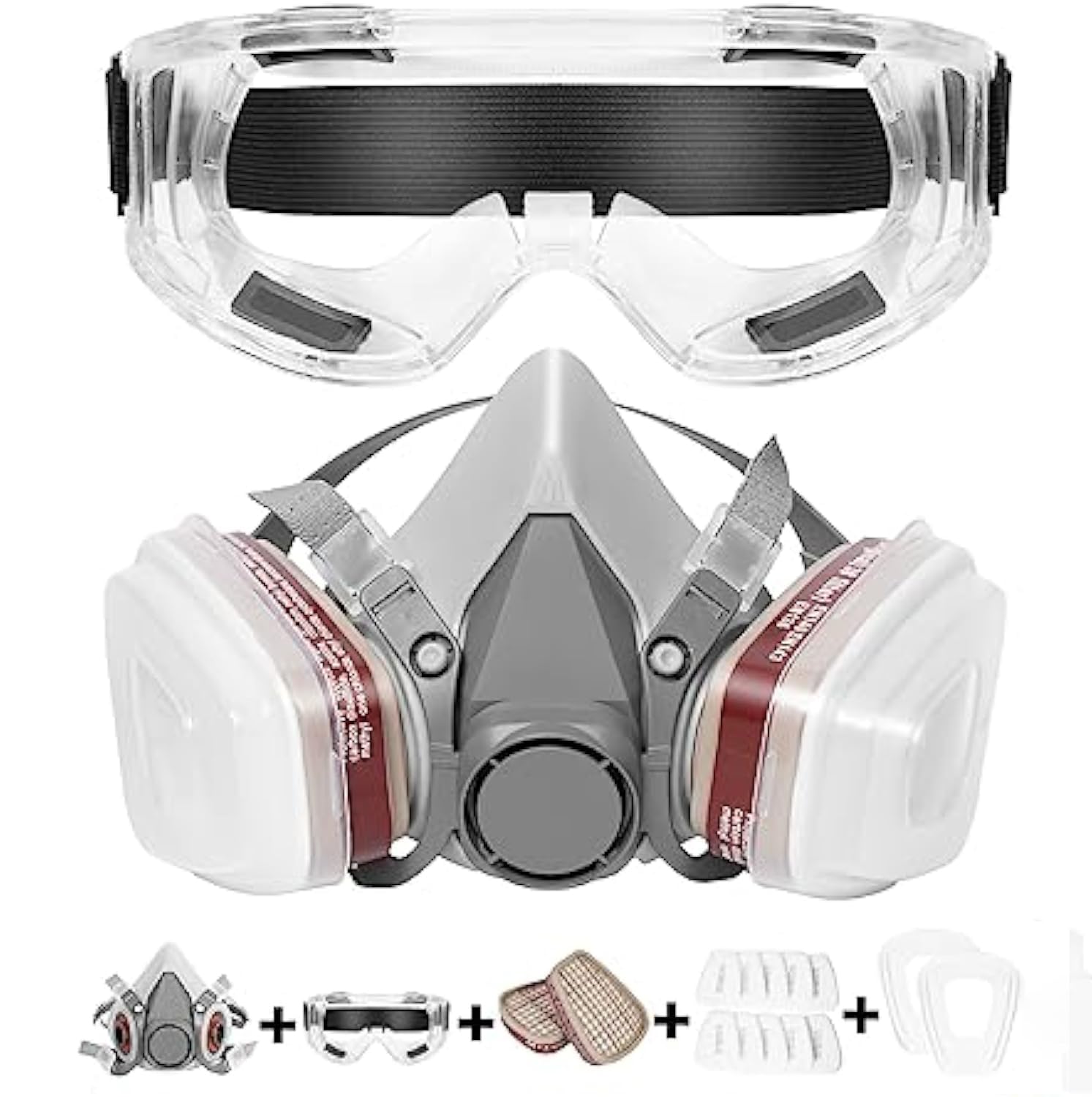 Respirator Mask, Reusable Respirator, Half Face Cover Gas Mask, with Safety Glass, Professional Breathing Protection, for Painting, Organic Vapor, Welding, Polishing, Woodworking and Other Protection
