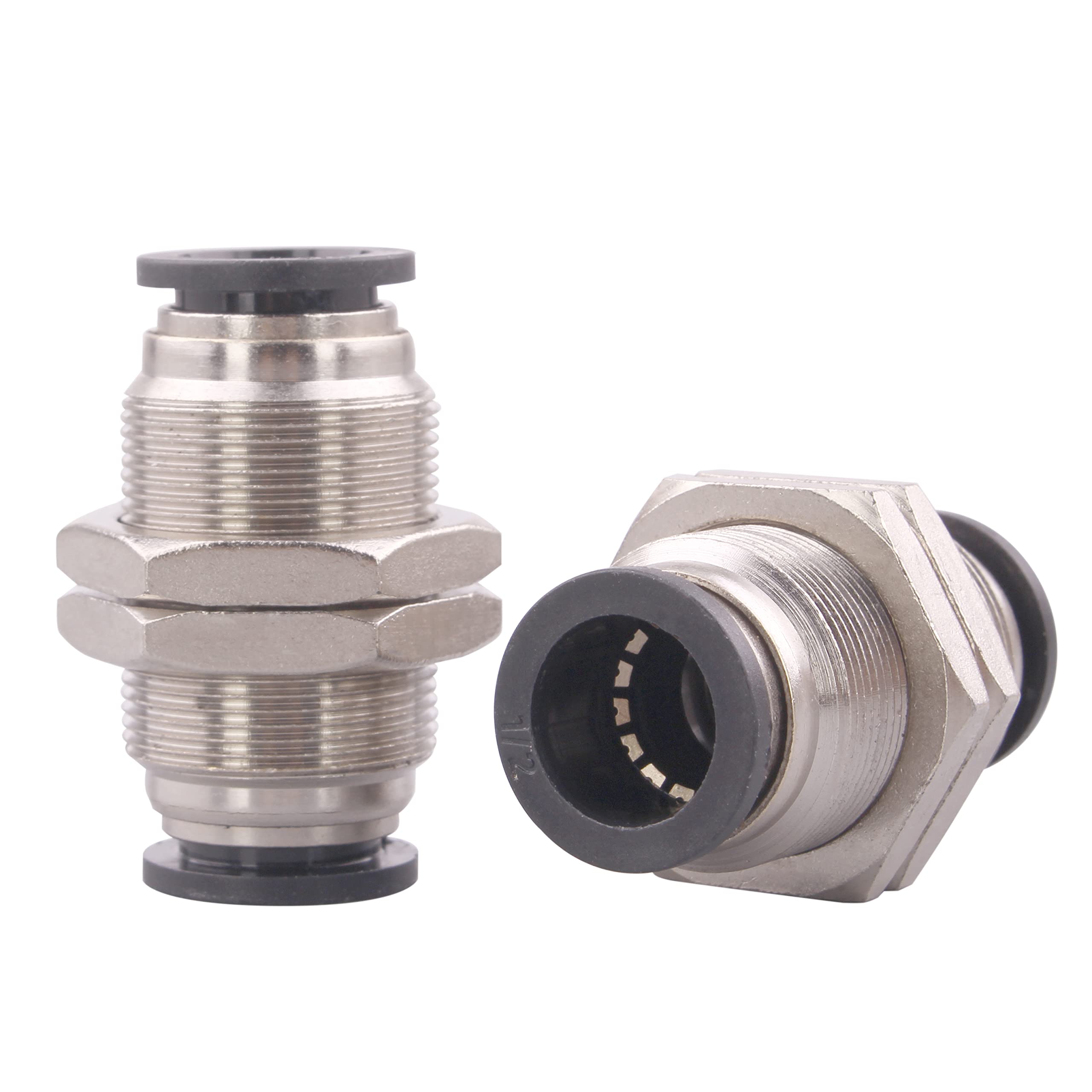 DERPIPE Bulkhead Union Push to Connect Tube Fitting 1/4 Inch Tube OD Double Threaded (5 Packs)