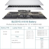 Baterie de schimb BLESYS A1618 pentru laptop MacBook Pro 15 inchi Retina A1398 Late 2013 Mid 2014 2015 A1494 11,36V 8755mAh 99,5Wh 4