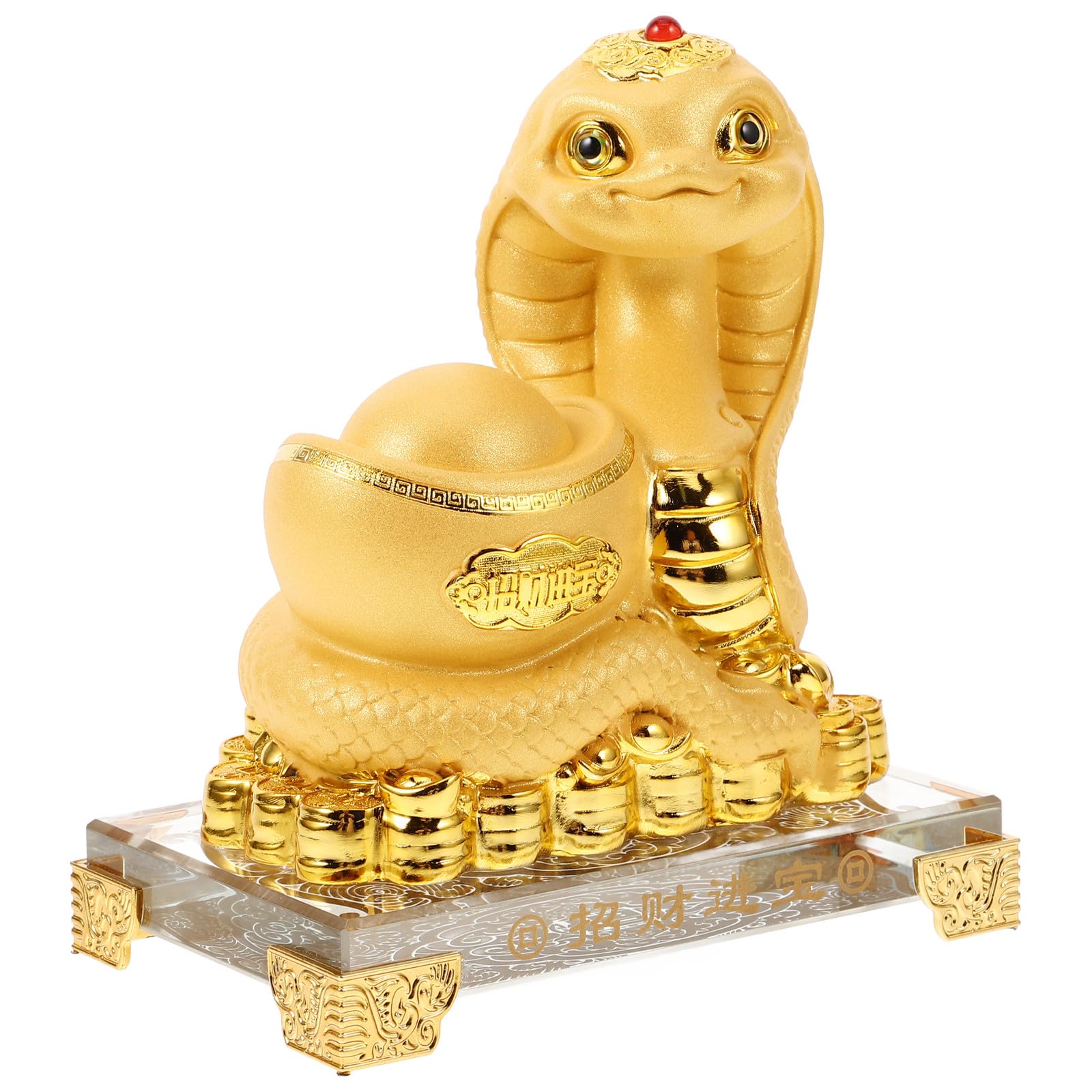 GLEAVI Goldene Harzschlangenstatue Chinesische Tierkreis Sammlerfigur Feng Shui Objekt für Glück und Wohlstand Heimdekoration 2025 Snake Year