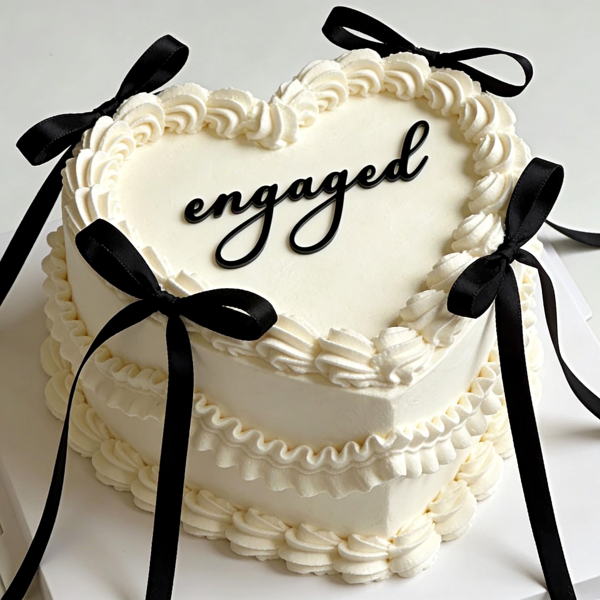 13PCS Engaged Gloss Acrylic Cake Topper with Black Bows for Lambeth Cakes, Engagements， Anniversaries， Bridal Shower， Wedding Party Decorations