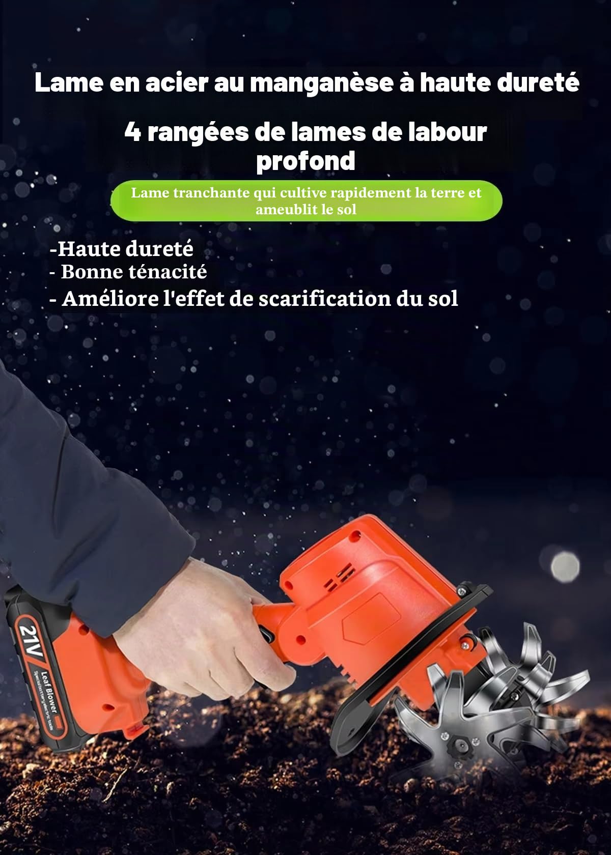 Motobineuse électrique sans Fil, motoculteur avec Batteries, Mini-houe et Perche télescopique, désherbage Manuel for la Tonte, la préparation du Sol et Le désherbage.