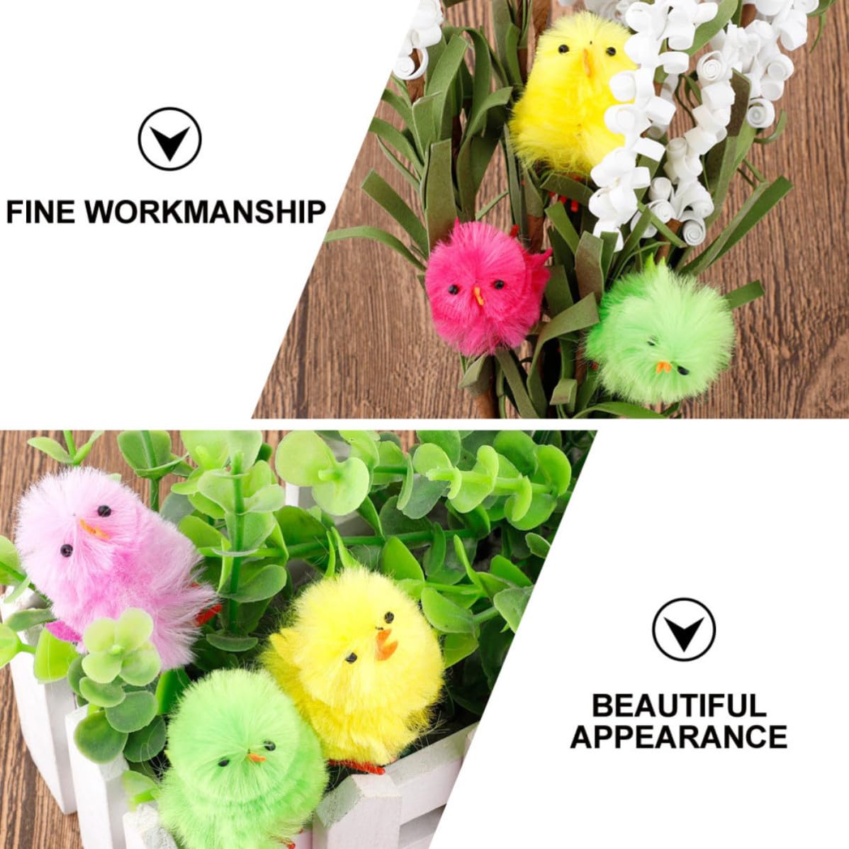 BESPORTBLE 108 Pezzi Decorazione Pulcino Pasquale per Casa e Vetrina, | Peluche e Plastica, Adorno Festivo per Interni, Stile Bello, per Tavolo, Mensola e Finestra