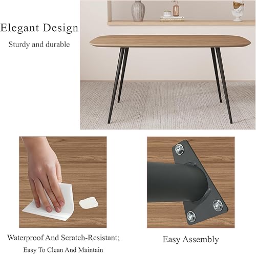 Miniatura 5 de Juego de mesa de comedor de 47.2 pulgadas para 4, mesa de comedor de madera moderna, 4 sillas de comedor de cuero, juego de 4 mesas y sillas, ideal