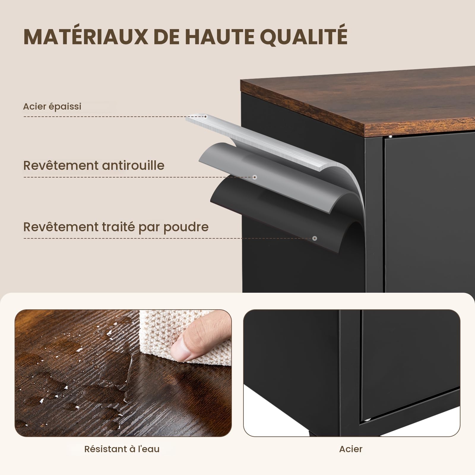 Sightlife Meuble de Rangement, Meuble Salle de Bain,Buffet, Métal, Meuble Cuisine, Cadre en Acier Étagère réglable 40 x 80 x 76 cm Marron Vintage + Noir