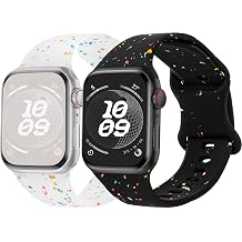 2 Pack Sport Band Compatible with Apple Watch Bands for Women Men 38mm 40mm 41mm 42mm,Colorful Flakes Design Soft Silicone Strap for iWatch SE Series 10 9 8 7 6 5 4 3 2 1,Black Transparent