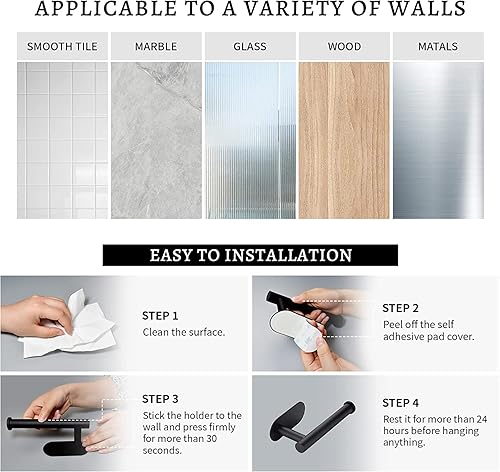 Miniatura 6 de Paquete de 2 soportes para papel higiénico autoadhesivo, soporte de pared para baño y baño, sin taladrar SUS304, plateado inoxidable