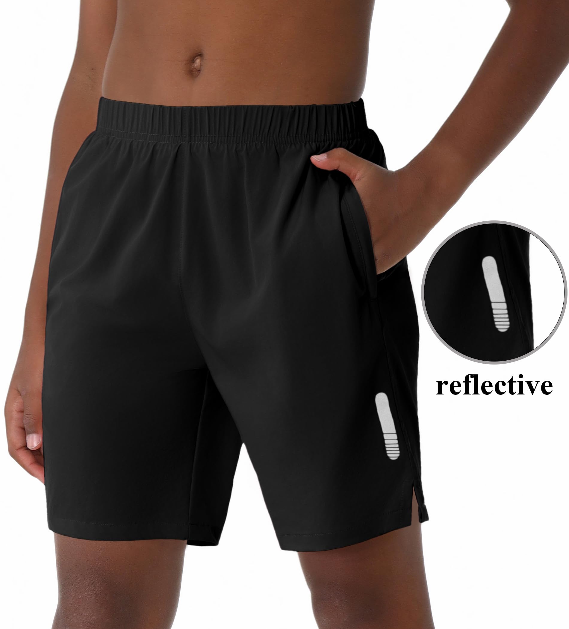 EXARUS Pantalones cortos deportivos para niños, para correr, baloncesto, fútbol, compresión, secado rápido | Cintura elástica ligera con bolsillos para niños, paquete múltiple Active 6-14 años