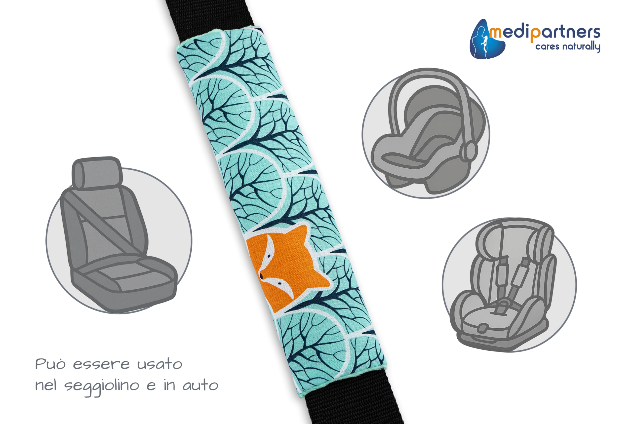 Medi Partners Copri Cintura di Sicurezza 2 Pezzi Auto Copricintura Bambini Car Cuscino 17x22cm 100% Cotone Minky Cinture Kids Copri Seggiolino Protezione (Forest con menta Minky) - 4